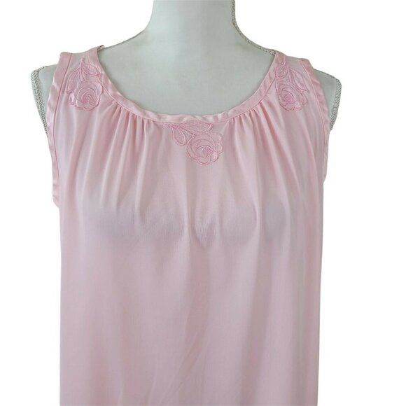Vintage Gossard Artemis Nightgown Pink Satin Trimmed Small Roses Embroidery 60's - Picture 2 of 8